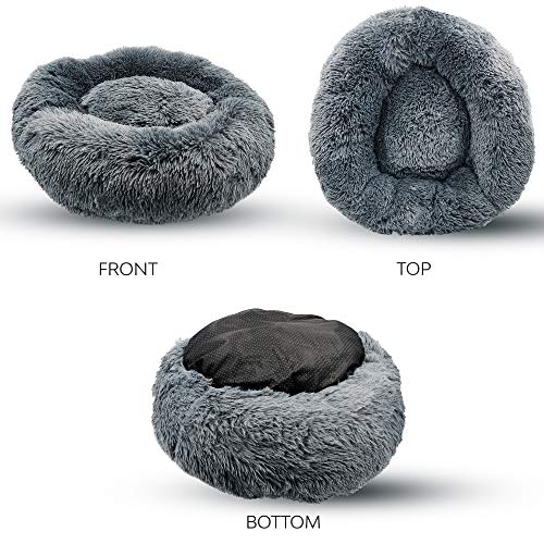 Alpha Paw Cozy Calming Dog Bed for Small Dogs, Anti Anxiety, Comfy, Fluffy, Ultra Soft, Round Pillow Donut Pet Bed for Dogs (Small 24", Beige)