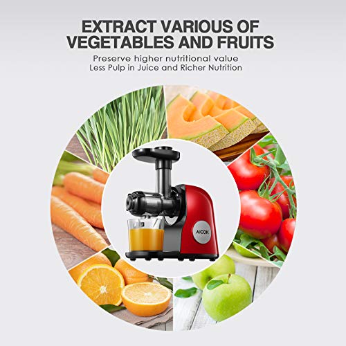 Juicer Machines, Aicok Slow Masticating Juicer Extractor Easy to Clean, Quiet Motor & Reverse Function, BPA-Free, Cold Press Juicer with Brush, Juice Recipes for Vegetables and Fruits, Classic Black