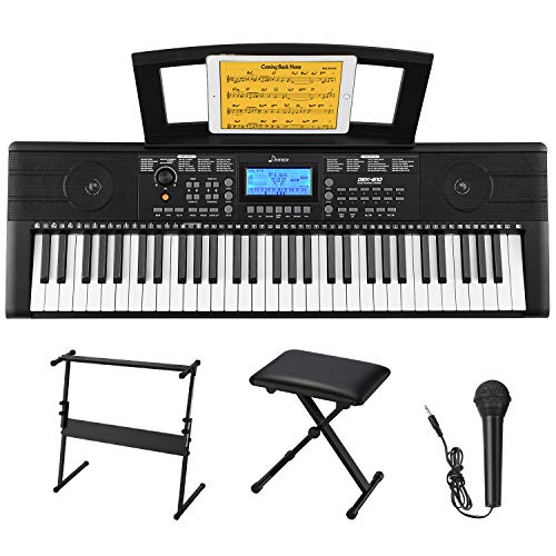 Donner DEK-610 Beginner Electronic Piano 61 Key Electric Keyboard with Full-Size Keys, LCD, Include a Music Stand, Keyboard Stand, Stool, Microphone