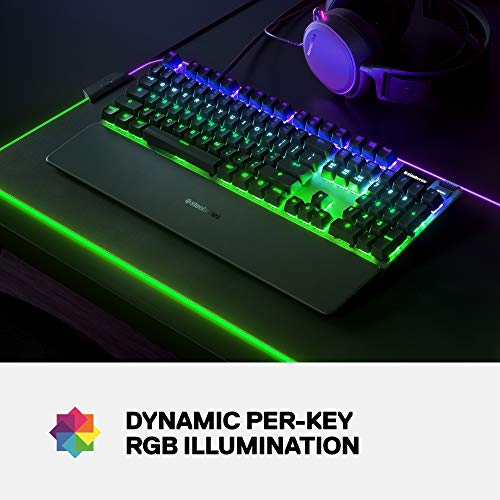 SteelSeries Apex 3 RGB Gaming Keyboard – 10-Zone RGB Illumination – IP32 Water Resistant – Premium Magnetic Wrist Rest (Whisper Quiet Gaming Switch)