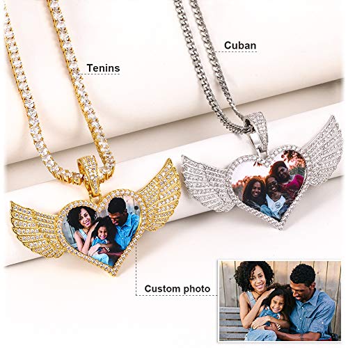 TUHE Personalized Picture/Photo Pendant Necklace Women Men Hip Hop Jewelry Heart-Shaped Custom Memory Medallion Necklace Gold Silver Rope Chain