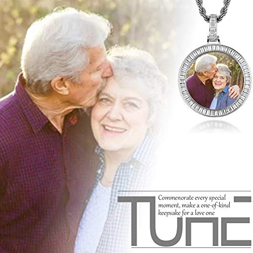 TUHE Personalized Picture/Photo Pendant Necklace Women Men Hip Hop Jewelry Heart-Shaped Custom Memory Medallion Necklace Gold Silver Rope Chain