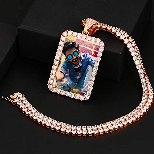 TUHE Personalized Picture/Photo Pendant Necklace Women Men Hip Hop Jewelry Heart-Shaped Custom Memory Medallion Necklace Gold Silver Rope Chain