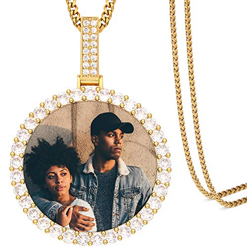 TUHE Personalized Picture/Photo Pendant Necklace Women Men Hip Hop Jewelry Heart-Shaped Custom Memory Medallion Necklace Gold Silver Rope Chain