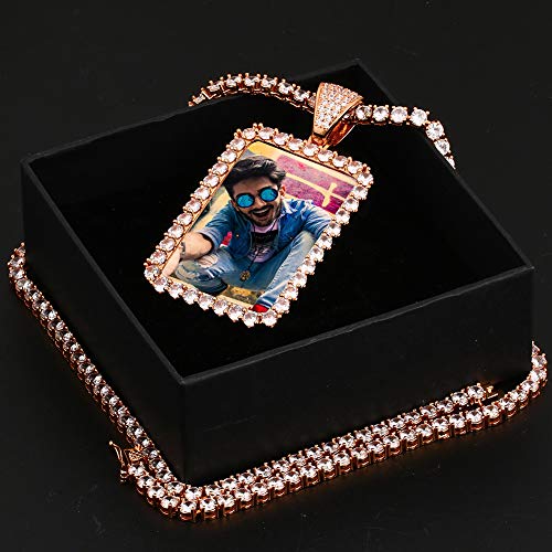 TUHE Personalized Picture/Photo Pendant Necklace Women Men Hip Hop Jewelry Heart-Shaped Custom Memory Medallion Necklace Gold Silver Rope Chain