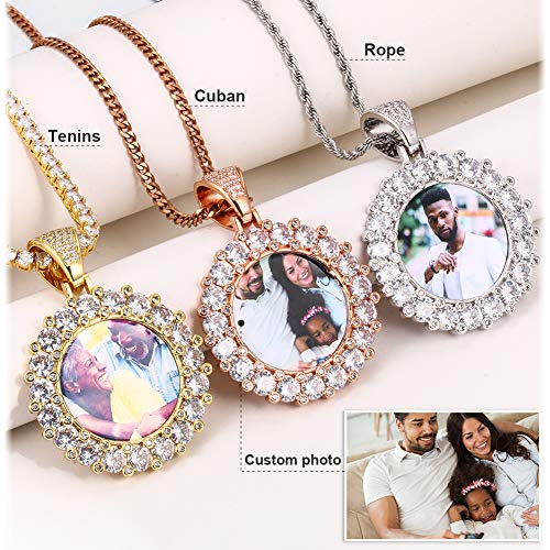 TUHE Personalized Picture/Photo Pendant Necklace Women Men Hip Hop Jewelry Heart-Shaped Custom Memory Medallion Necklace Gold Silver Rope Chain