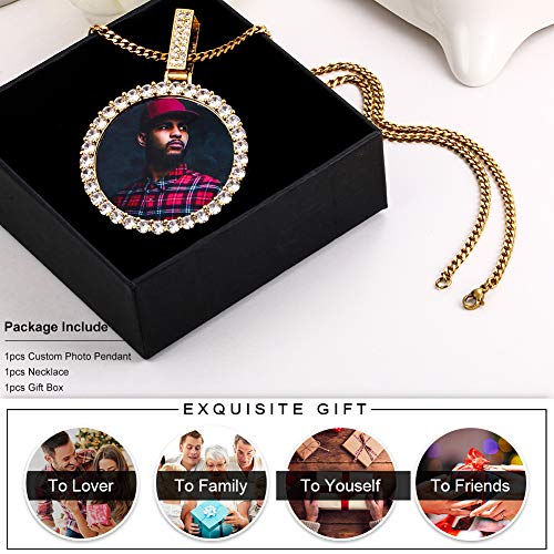 TUHE Personalized Picture/Photo Pendant Necklace Women Men Hip Hop Jewelry Heart-Shaped Custom Memory Medallion Necklace Gold Silver Rope Chain