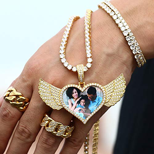 TUHE Personalized Picture/Photo Pendant Necklace Women Men Hip Hop Jewelry Heart-Shaped Custom Memory Medallion Necklace Gold Silver Rope Chain