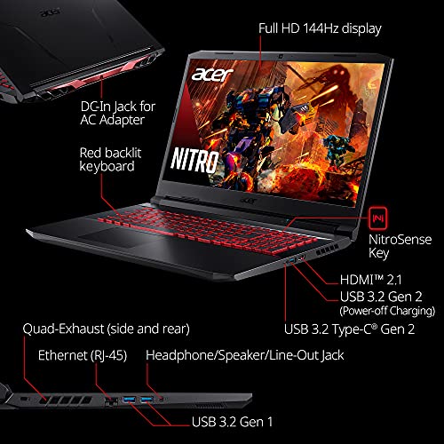 Acer Nitro 5 Gaming Laptop, 9th Gen Intel Core i5-9300H, NVIDIA GeForce GTX 1650, 15.6" Full HD IPS Display, 8GB DDR4, 256GB NVMe SSD, Wi-Fi 6, Backlit Keyboard, Alexa Built-in, AN515-54-5812