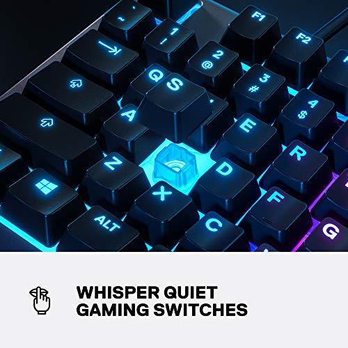 SteelSeries Apex 3 RGB Gaming Keyboard – 10-Zone RGB Illumination – IP32 Water Resistant – Premium Magnetic Wrist Rest (Whisper Quiet Gaming Switch)