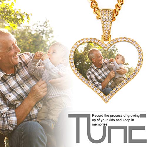 TUHE Personalized Picture/Photo Pendant Necklace Women Men Hip Hop Jewelry Heart-Shaped Custom Memory Medallion Necklace Gold Silver Rope Chain