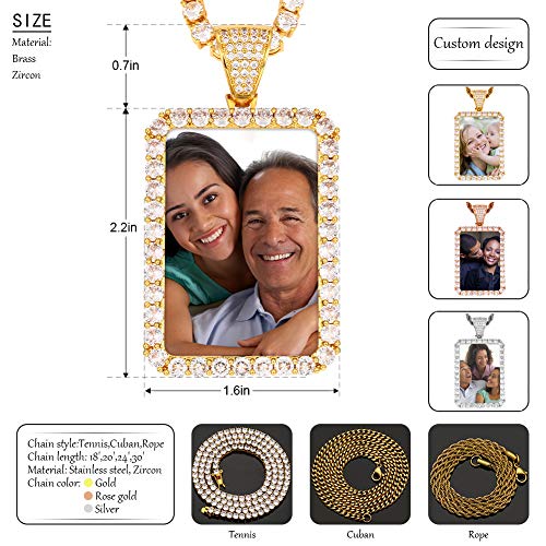 TUHE Personalized Picture/Photo Pendant Necklace Women Men Hip Hop Jewelry Heart-Shaped Custom Memory Medallion Necklace Gold Silver Rope Chain