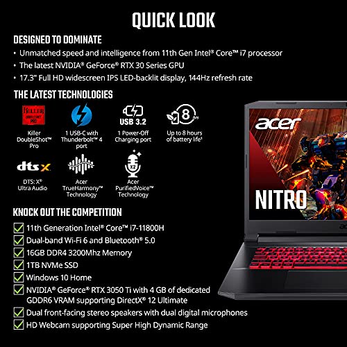 Acer Nitro 5 Gaming Laptop, 9th Gen Intel Core i5-9300H, NVIDIA GeForce GTX 1650, 15.6" Full HD IPS Display, 8GB DDR4, 256GB NVMe SSD, Wi-Fi 6, Backlit Keyboard, Alexa Built-in, AN515-54-5812