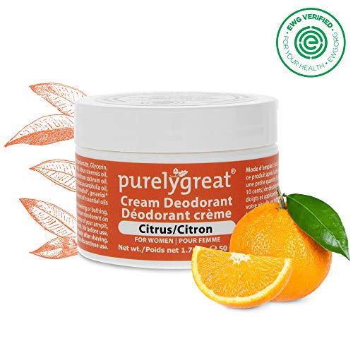 Purelygreat Women’s Natural Deodorant | Aluminum Free Deodorizer | Long Lasting Deodorant Cream | EWG Verified, Vegan, Cruelty-Free, No Aluminum, No Parabens, BPA Free | Essential Oils (Citrus)