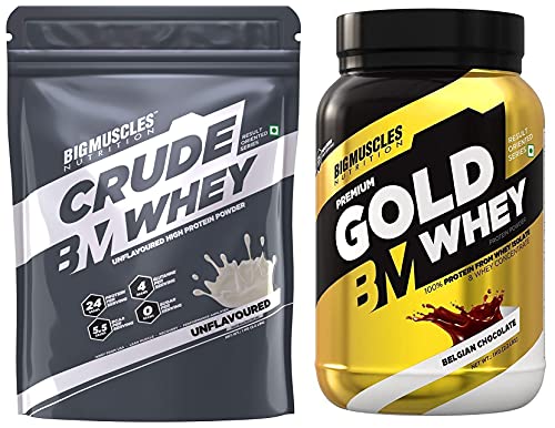 Bigmuscles Nutrition Crude Whey - 1 kg (Rich Chocolate), Whey Protein Concentrate 80%, 24g Protein, 5.5g BCAA, 4 g Glutamine