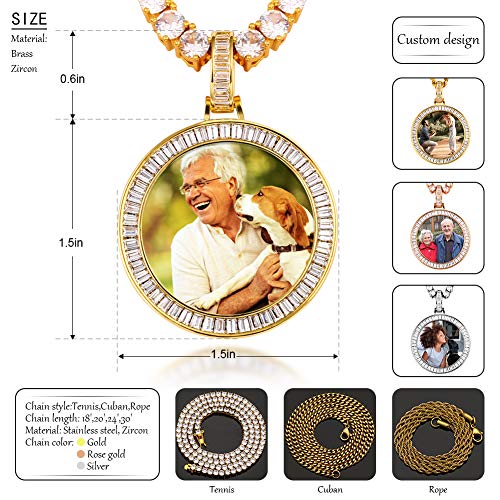 TUHE Personalized Picture/Photo Pendant Necklace Women Men Hip Hop Jewelry Heart-Shaped Custom Memory Medallion Necklace Gold Silver Rope Chain