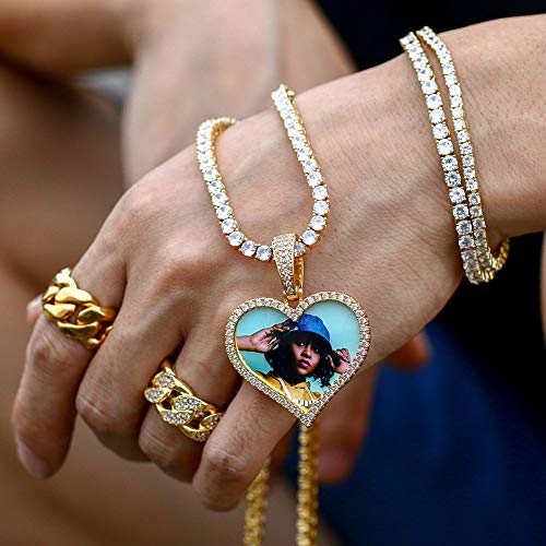 TUHE Personalized Picture/Photo Pendant Necklace Women Men Hip Hop Jewelry Heart-Shaped Custom Memory Medallion Necklace Gold Silver Rope Chain