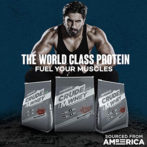 Bigmuscles Nutrition Crude Whey - 1 kg (Rich Chocolate), Whey Protein Concentrate 80%, 24g Protein, 5.5g BCAA, 4 g Glutamine