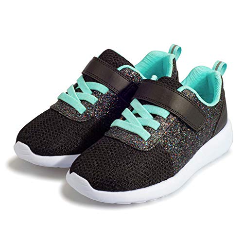 Mädchen Schuhe Kinder Turnschuhe Glitzer Sportschuhe Laufschuhe Hallenschuhe Sneakers Klettverschluss Tennisschuhe Festliche für Jugendliche,31.5 EU,Schwarz