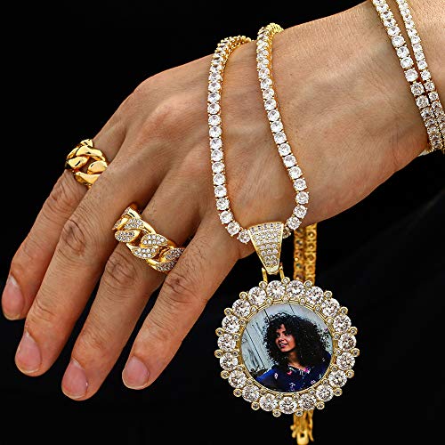 TUHE Personalized Picture/Photo Pendant Necklace Women Men Hip Hop Jewelry Heart-Shaped Custom Memory Medallion Necklace Gold Silver Rope Chain