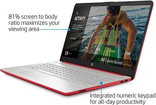 2021 Newest HP 15 15.6” HD Display Laptop Notebook, Intel Pentium Gold 6405U 2.4 GHz, 8GB DDR4 RAM, 128GB SSD, HDMI, USB-C, WiFi, Webcam, Win10, Scarlet Red +AllyFlex Mousepad, Online Class Ready