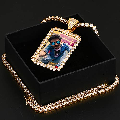 TUHE Personalized Picture/Photo Pendant Necklace Women Men Hip Hop Jewelry Heart-Shaped Custom Memory Medallion Necklace Gold Silver Rope Chain