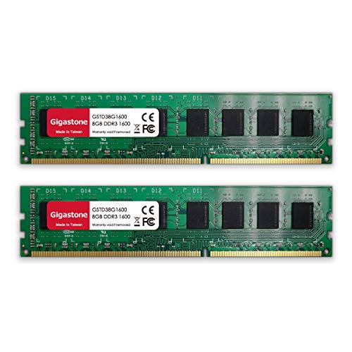 Gigastone DDR3 16GB (8GBx2) 1600MHz PC3-12800 CL11 1.5V UDIMM 240 Pin Unbuffered Non ECC for PC Computer Desktop Memory Module Ram Upgrade Kit