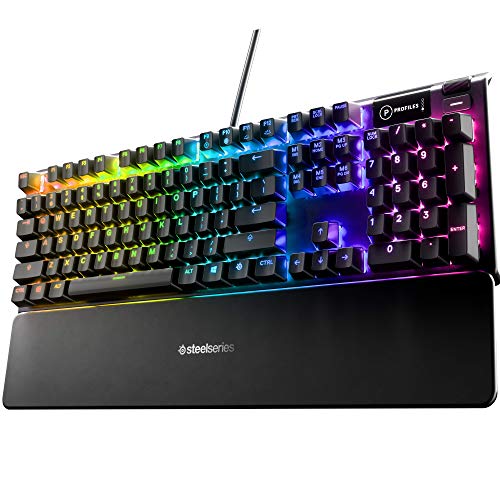 SteelSeries Apex 3 RGB Gaming Keyboard – 10-Zone RGB Illumination – IP32 Water Resistant – Premium Magnetic Wrist Rest (Whisper Quiet Gaming Switch)