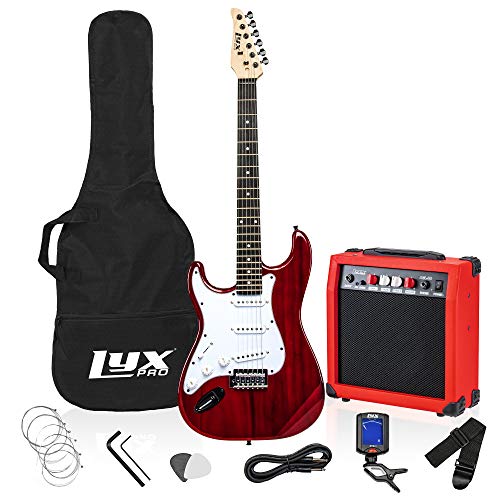 LyxPro 39 inch Electric Guitar Kit Bundle with 20w Amplifier, All Accessories, Digital Clip On Tuner, Six Strings, Two Picks, Tremolo Bar, Shoulder Strap, Case Bag Starter kit Full Size - Blue