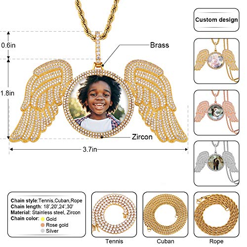 TUHE Personalized Picture/Photo Pendant Necklace Women Men Hip Hop Jewelry Heart-Shaped Custom Memory Medallion Necklace Gold Silver Rope Chain