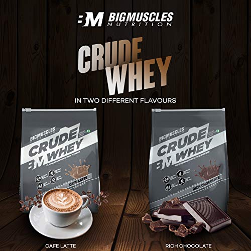 Bigmuscles Nutrition Crude Whey - 1 kg (Rich Chocolate), Whey Protein Concentrate 80%, 24g Protein, 5.5g BCAA, 4 g Glutamine