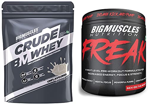 Bigmuscles Nutrition Crude Whey - 1 kg (Rich Chocolate), Whey Protein Concentrate 80%, 24g Protein, 5.5g BCAA, 4 g Glutamine