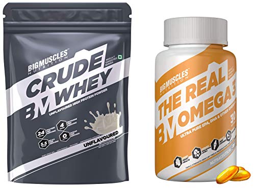 Bigmuscles Nutrition Crude Whey - 1 kg (Rich Chocolate), Whey Protein Concentrate 80%, 24g Protein, 5.5g BCAA, 4 g Glutamine