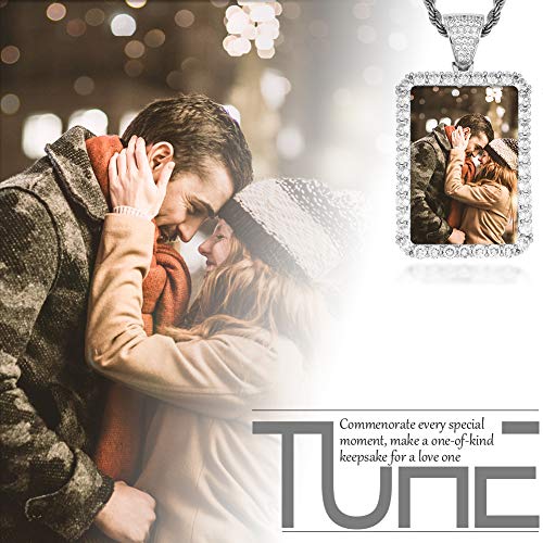 TUHE Personalized Picture/Photo Pendant Necklace Women Men Hip Hop Jewelry Heart-Shaped Custom Memory Medallion Necklace Gold Silver Rope Chain