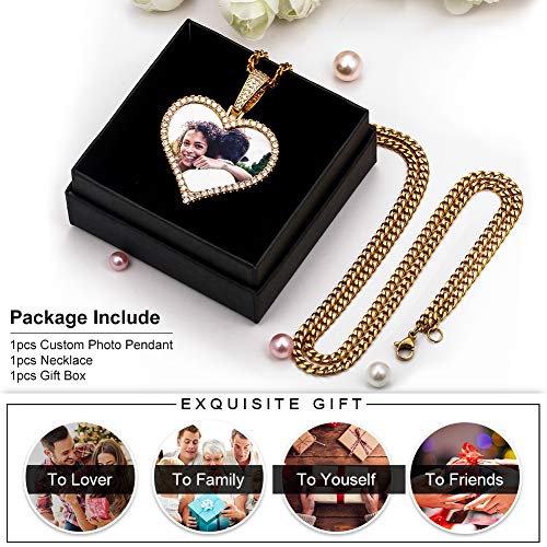 TUHE Personalized Picture/Photo Pendant Necklace Women Men Hip Hop Jewelry Heart-Shaped Custom Memory Medallion Necklace Gold Silver Rope Chain