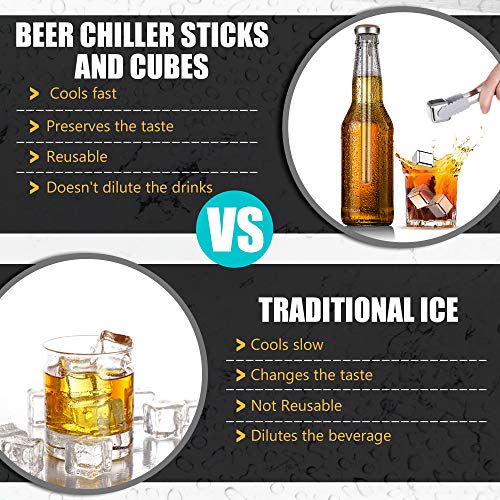 Beer Chiller Sticks for Bottles with Reusable Ice Cubes Set-Beer gift for men who love beer-Best beer gift idea for Birthday, Fathers Day, Christmas, Anniversary-Unique gadgets for boyfriend or dad