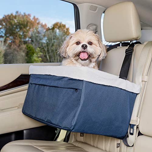 PetSafe Happy Ride Booster Seat - Dog Booster Seat for Cars, Trucks and SUVs - Easy to Adjust Strap - Durable Fleece Liner is Machine Washable and Easy to Clean - Medium, Navy