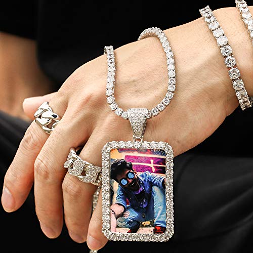 TUHE Personalized Picture/Photo Pendant Necklace Women Men Hip Hop Jewelry Heart-Shaped Custom Memory Medallion Necklace Gold Silver Rope Chain