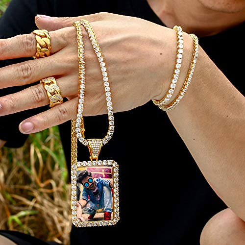 TUHE Personalized Picture/Photo Pendant Necklace Women Men Hip Hop Jewelry Heart-Shaped Custom Memory Medallion Necklace Gold Silver Rope Chain