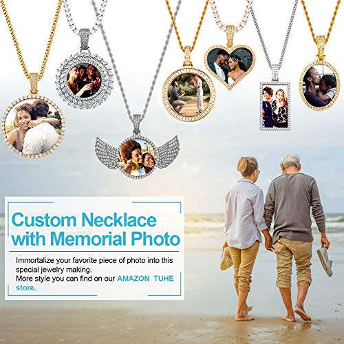 TUHE Personalized Picture/Photo Pendant Necklace Women Men Hip Hop Jewelry Heart-Shaped Custom Memory Medallion Necklace Gold Silver Rope Chain