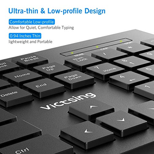 VicTsing MM057 2.4G Wireless Portable Mobile Mouse with Wired Keyboard, Optical Mice with USB Receiver, 5 Adjustable DPI Levels, ow Profile Chiclet USB Keyboard for Windows/PC/Laptop/Desktop/Surface/C
