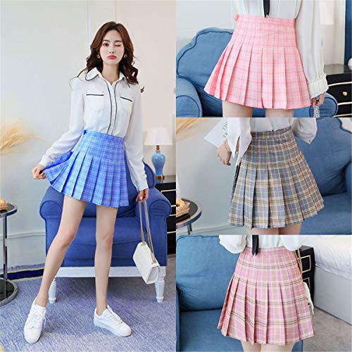 Girls Women High Waisted Plain Pleated Skirt Skater Tennis School Uniforms A-line Mini Skirt Lining Shorts (White, Small)