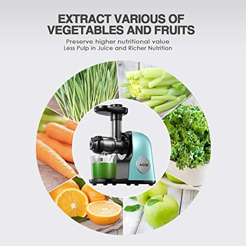 Juicer Machines, Aicok Slow Masticating Juicer Extractor Easy to Clean, Quiet Motor & Reverse Function, BPA-Free, Cold Press Juicer with Brush, Juice Recipes for Vegetables and Fruits, Classic Black