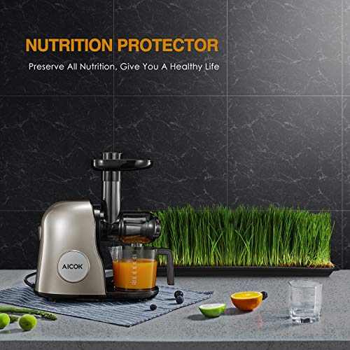 Juicer Machines, Aicok Slow Masticating Juicer Extractor Easy to Clean, Quiet Motor & Reverse Function, BPA-Free, Cold Press Juicer with Brush, Juice Recipes for Vegetables and Fruits, Classic Black