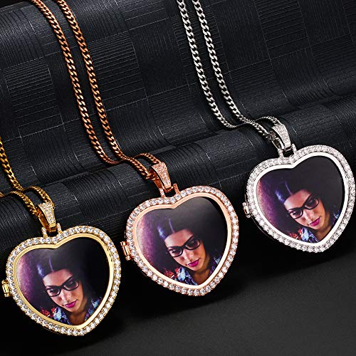 TUHE Personalized Picture/Photo Pendant Necklace Women Men Hip Hop Jewelry Heart-Shaped Custom Memory Medallion Necklace Gold Silver Rope Chain