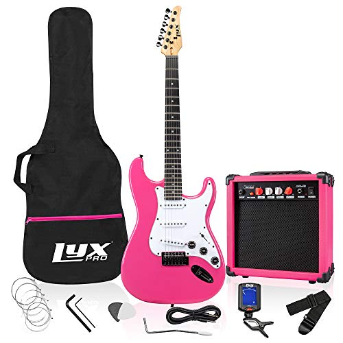 LyxPro 39 inch Electric Guitar Kit Bundle with 20w Amplifier, All Accessories, Digital Clip On Tuner, Six Strings, Two Picks, Tremolo Bar, Shoulder Strap, Case Bag Starter kit Full Size - Blue