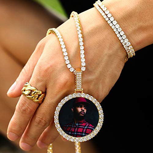 TUHE Personalized Picture/Photo Pendant Necklace Women Men Hip Hop Jewelry Heart-Shaped Custom Memory Medallion Necklace Gold Silver Rope Chain