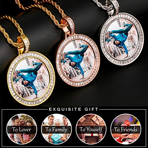 TUHE Personalized Picture/Photo Pendant Necklace Women Men Hip Hop Jewelry Heart-Shaped Custom Memory Medallion Necklace Gold Silver Rope Chain