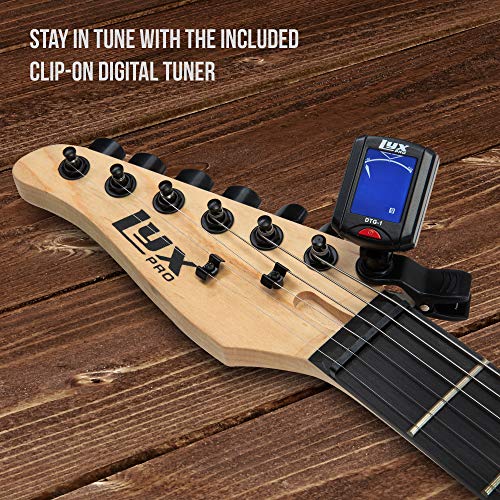 LyxPro 39 inch Electric Guitar Kit Bundle with 20w Amplifier, All Accessories, Digital Clip On Tuner, Six Strings, Two Picks, Tremolo Bar, Shoulder Strap, Case Bag Starter kit Full Size - Blue