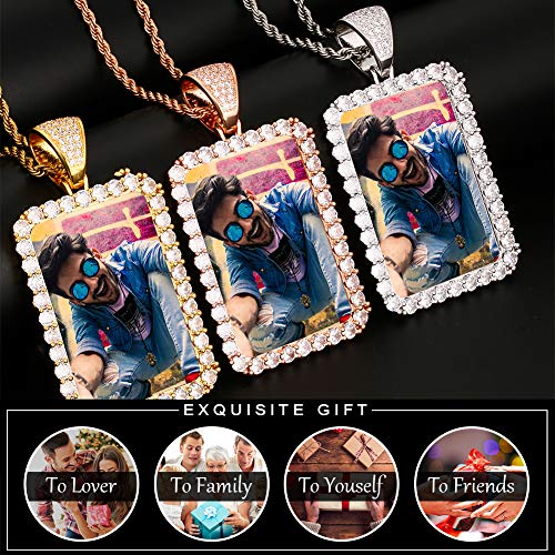 TUHE Personalized Picture/Photo Pendant Necklace Women Men Hip Hop Jewelry Heart-Shaped Custom Memory Medallion Necklace Gold Silver Rope Chain